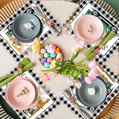 Happy Spring Placemats Set of 6 Black White Plastic Table Mat 17×13×0.04in (6 Count)