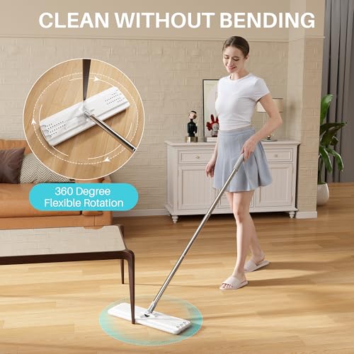 8L (2.1 Gal) Large Capacity Mop System with Extension Handle, Perfect for Household and Commercial Floor, Window, and Wall Cleaning - Includes 3 Washable Microfiber Pads for Wet and Dry Use