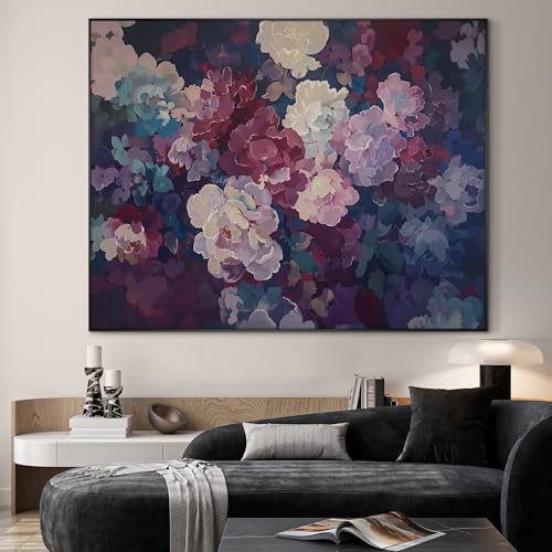 60"x72" Extra Large Framed Wall Art Bold Peony Bloom in Colorful Impressionist Style