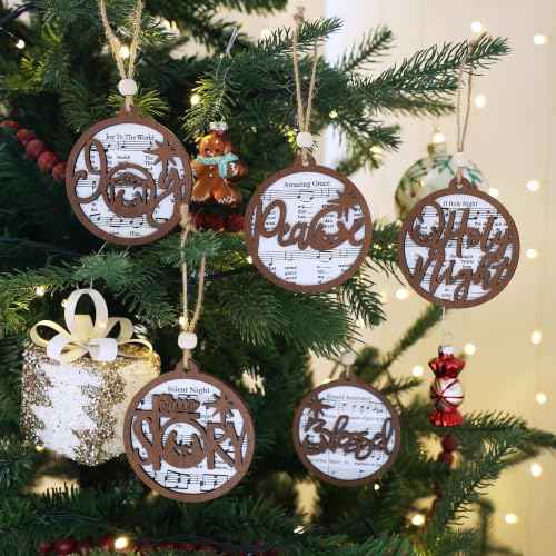 18 Pieces Wooden Sheet Music Nativity Christmas Ornaments Set (18 Count)