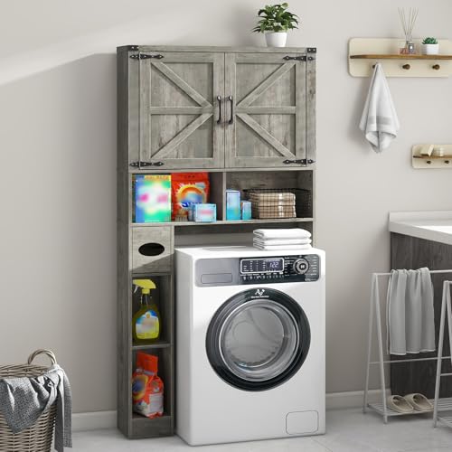 Over The Toilet Storage Cabinet with 2 Barn Doors