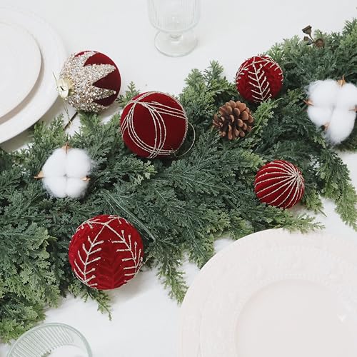 3.15IN Velvet Christmas Ornaments with Glitter (12 Count)