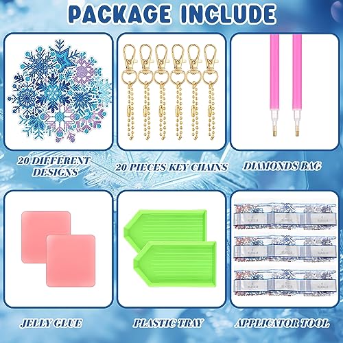 20 Pcs Snowflake Diamond Painting Keychain Kits (20 Count)