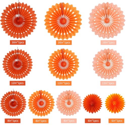 Honeycomb Round Paper Fans Orange Hanging Party Decoration (11 Count)