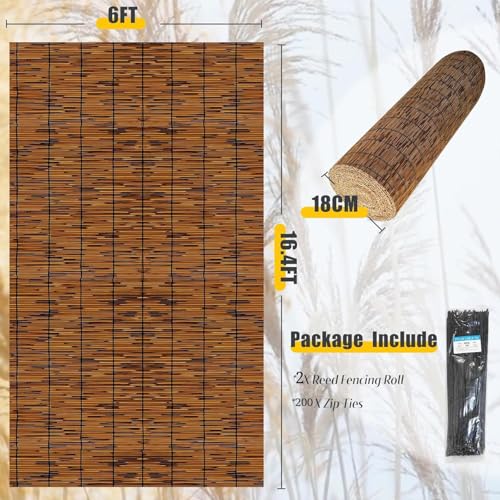 2PACK Natural Reed Fencing 6FT X 16.4FT Reed Fence 6FT High Balcony Reed Fence Privacy Reed Screen for Outdoor Backyard Patio (196.8 Sq Ft)