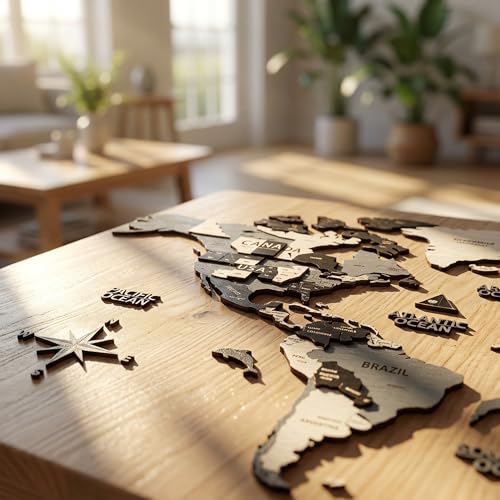 3D Wooden World Map Wall Art