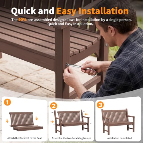 2 Person Outdoor Bench with 700 Lbs Weight Capacity