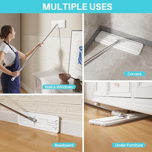 8L (2.1 Gal) Large Capacity Mop System with Extension Handle, Perfect for Household and Commercial Floor, Window, and Wall Cleaning - Includes 3 Washable Microfiber Pads for Wet and Dry Use