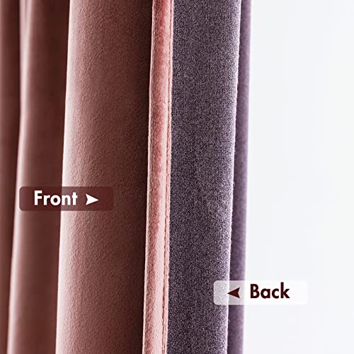 Dusty Rose Pink Velvet Room Darkening Curtains for Bedroom W52xL108 (2 Count)