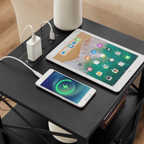 Black End Table with USB Ports and Outlets (2 Count)