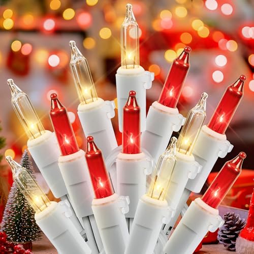 2PACK Red&Warm White Christmas Lights with White Wire (13 Foot)