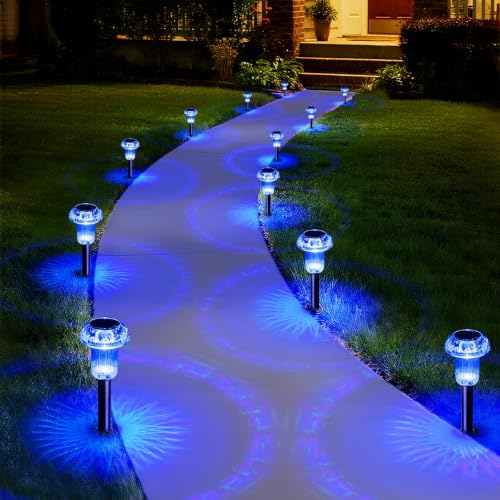 Solar Garden Lights Outdoor Waterproof 8 Pack Blue LED Mushroom (8 Count)