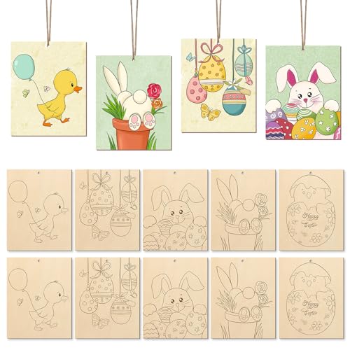 10 Pieces Large Easter Unfinished Wood Crafts to Paint for Adults