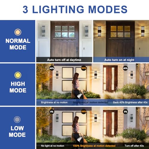 2 Pack Motion Sensor Outdoor Wall Light Fixture Up Down Porch Lights Modern Dusk to Dawn Exterior Sconce Light Wall Mount Outside Coach Lantern for House Front Door Garage (2 Count)