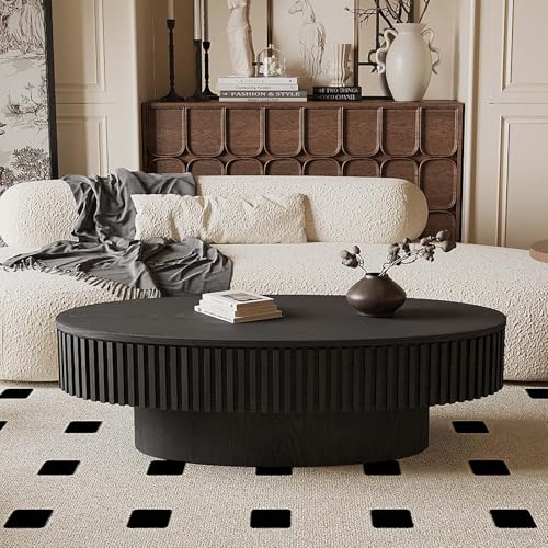 Oval Coffee Table with Storage Modern Coffee Table with Solid Wood Veneered