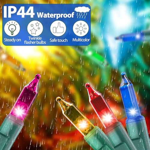 Multicolor Christmas Lights String 25FT 100 Count Incandescent Bulbs Mini Lights with Green Wire for Christmas Tree