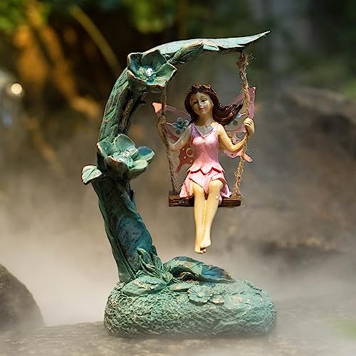 Garden Flower Fairy Outdoor Statue Decor Funny Swing Fairy Ornaments Figurines for Patio Lawn Yard Porch Outside Garden Gifts