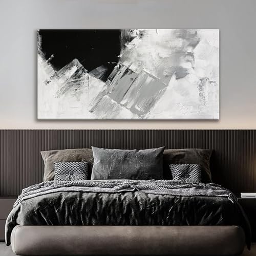 Large Black Grey Abstract Canvas Wall Art For Living Room Decor 29x58 Inch