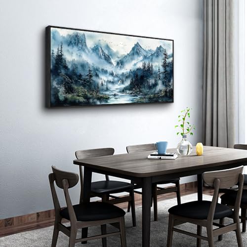 Black Framed Canvas Wall Art For Living Room Large Wall Decor For Office Mountain Wall Painting Fog Forest Landscape Picture Ready To Hang Bedroom Home Decorations Prints Poster 24x48 In