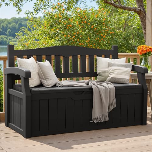 80 Gallon Storage Bench Outdoor Deck Box with Armrest (705.6 Ounce)