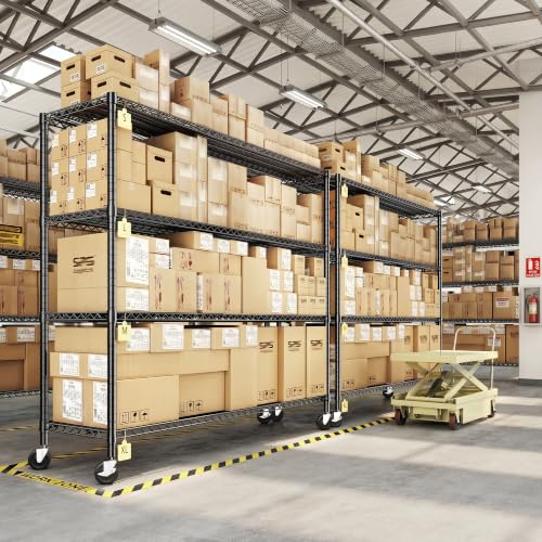 55.52''W Storage Shelves 2480LBS Wire Shelving Unit with Wheels Heavy Duty Metal Shelves for Storage Adjustable Garage Storage Rack Kitchen Shelving (4 Count)