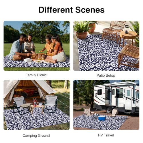 Outdoor Rug 5x8 ft Waterproof Reversible Floral Mat