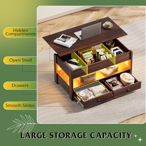 Lift Top Coffee Table with 2 Drawers Storage