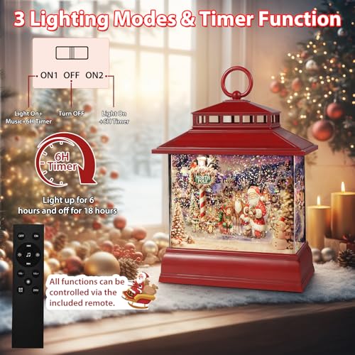 Christmas Snow Globe Lantern Water Glittering Lantern with 8 Songs & 6H Timer Romote Control Christmas Snow Globes USB & Battery Operated for Christmas Festival Decorations Gifts