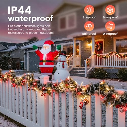 2PACK Red&Warm White Christmas Lights with White Wire (13 Foot)