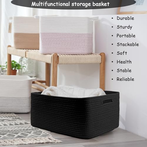 Cotton Rope Woven Basket with Handles for Shelves