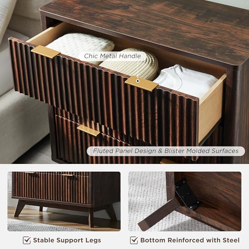 32" Large Fluted Nightstand with 3 Drawers Set of 2 (2 Count)