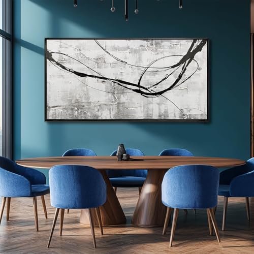 Abstract Framed Wall Art for Living Room White Pictures Canvas Black Arts Wall Decor Poster Prints Artwork for Hotel Gallery 24"x48"