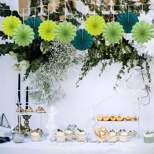 Green Party Decorations Light Green Hanging Paper Fans DIY Set 8in (30 Count)