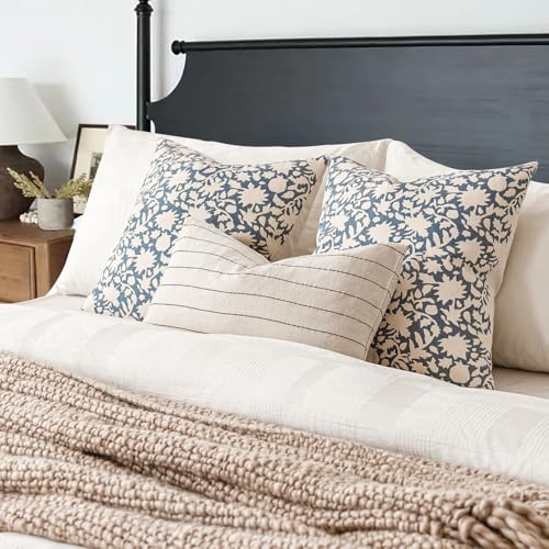 Set of 2 Decorative Neutral Floral Throw Pillow Covers Accent Farmhouse Cushion Covers Boho Vintage Pillowcase for Couch Sofa Bedroom Living Room Home Decor (2 Count)