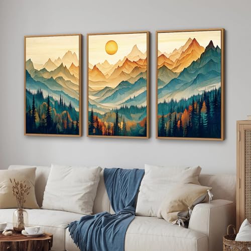 Large Mountain Framed Canvas Wall Art Set of 3 (3 Count)