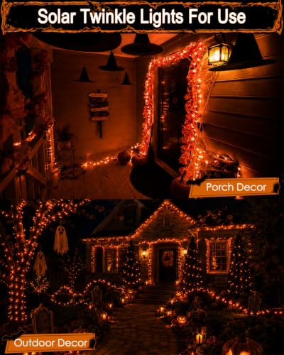 Solar Halloween String Lights Outdoor 2Pack 80FT 200LED Orange Fairy Lights (2 Count)