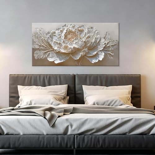 Canvas Wall Art Decor White Peony Flower Canvas Art Wall Decor For Living Room Floral Botanical Wall Art Canvas Prints Modern Nature Flower Wall Art Decor For Bedroom Home Office Wall Decor 20×40 In
