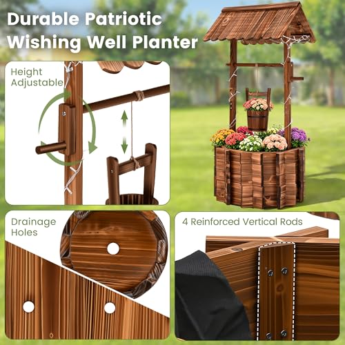 54" Outdoor Wooden Wishing Well Planter with Colorful LED Lights