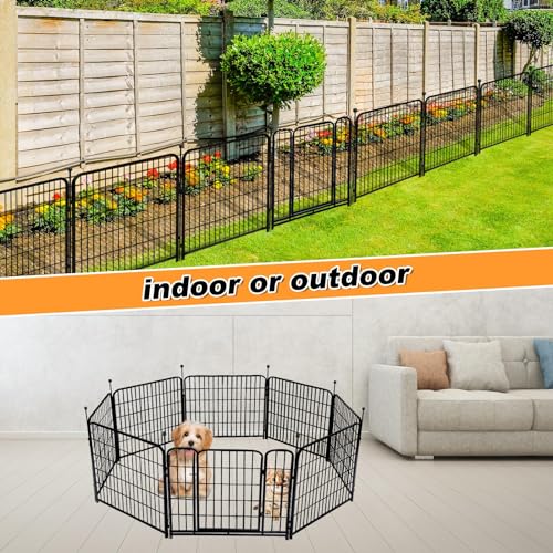 24 in(H) Decorative Garden Fences with Gate, 8 Panels Total 15.7 ft(L) Heavy Duty Iron Animal Barrier Fence for Yard,Suitable for Indoor Pet Fence Or Outdoor Dog Fencing, Garden Border Fence (32 Sq Ft)