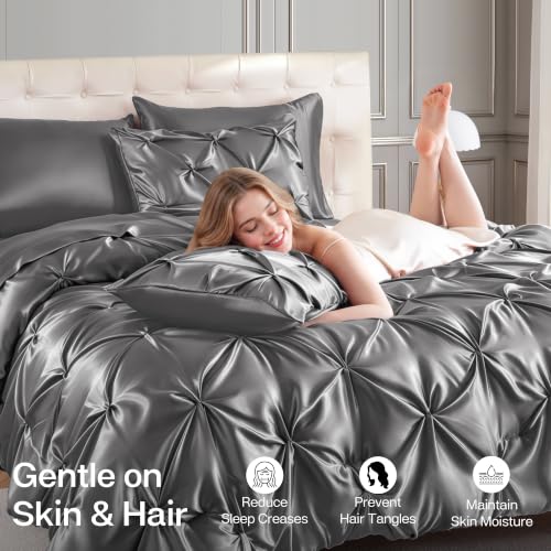 Satin Full Size Comforter Set Dark Grey