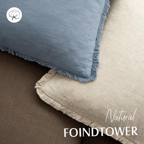 Decorative Linen Fringe Throw Pillow Covers 24×24 Misty Blue (2 Count)