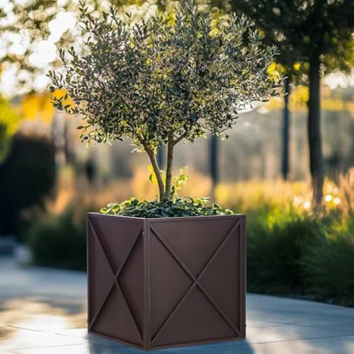 Metal Square Planter Box Tall Planters for Outdoor Plants Modern Heavy Duty with Drainage Holes for Outside Indoor Patio Deck