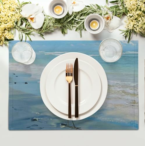 Blue Heron Placemats Set of 4 Summer Coastal Beach Pelican Placement Mats for Dining Table Nautical Ocean Bird Pattern Washable Non (4 Count)
