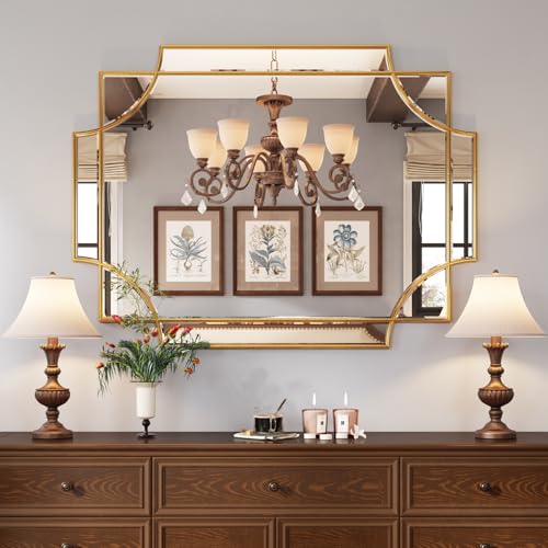 30"x40" Gold Foil Scalloped Edge Decorative Vanity Wall Mirror