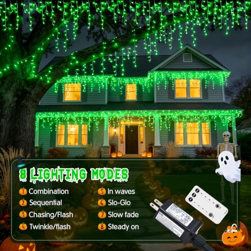Green Icicle Halloween Lights Outdoor (38.8 Foot)
