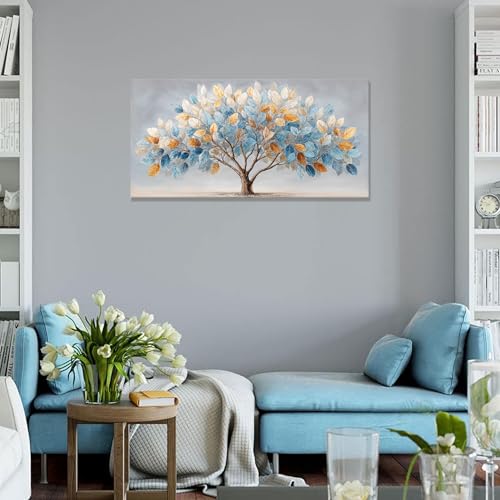 Canvas Wall Art Decor Blue Gold Leaf Tree Canvas Art Wall Decor For Living Room Modern Wall Art Botanical Nature Canvas Prints Colorful Tree Wall Art Decor For Bedroom Home Office Decor 20"×40"