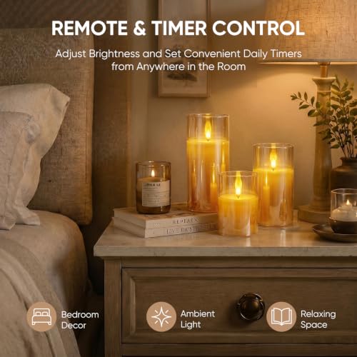 Rechargeable Amber Glass Flameless Candles with Remote Timer