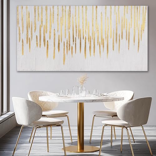 Gold Wall Decor Abstract Wall Art for Living Room White Canvas Pictures Artwork for Gallery Hotel 24"x48"