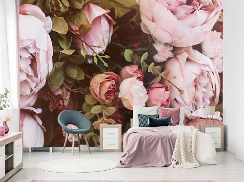 Large Pink Rose Floral Wallpaper Mural Peel and Stick for Girl Room