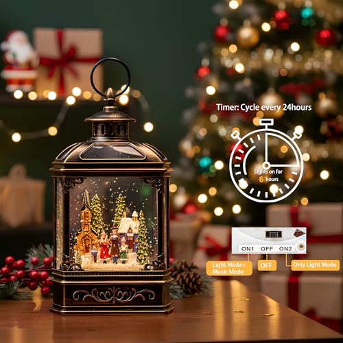 Christmas Snow Globe Lantern Water Glittering Town Home with Carolers